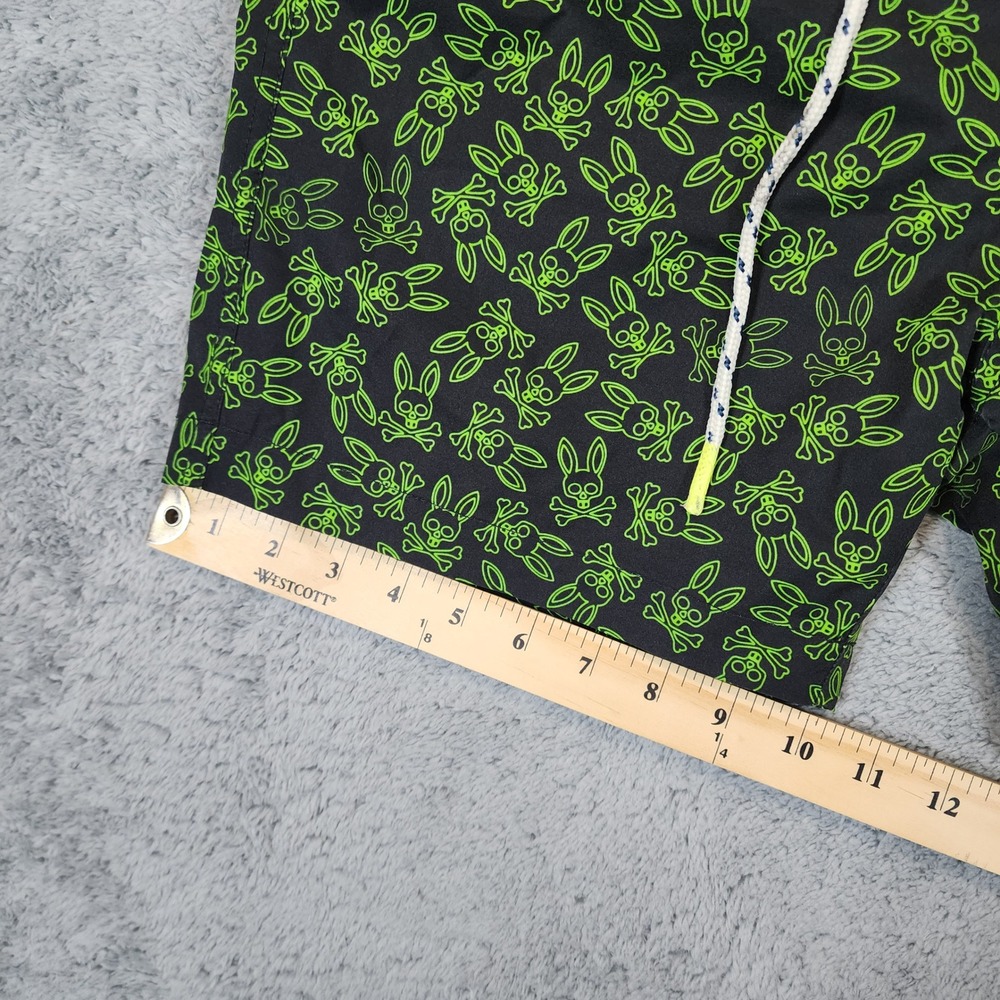 Psycho Bunny Swim Trunks Mens S Shorts Black Green Skull Bunny Logo 5" Inseam - Picture 9 of 10